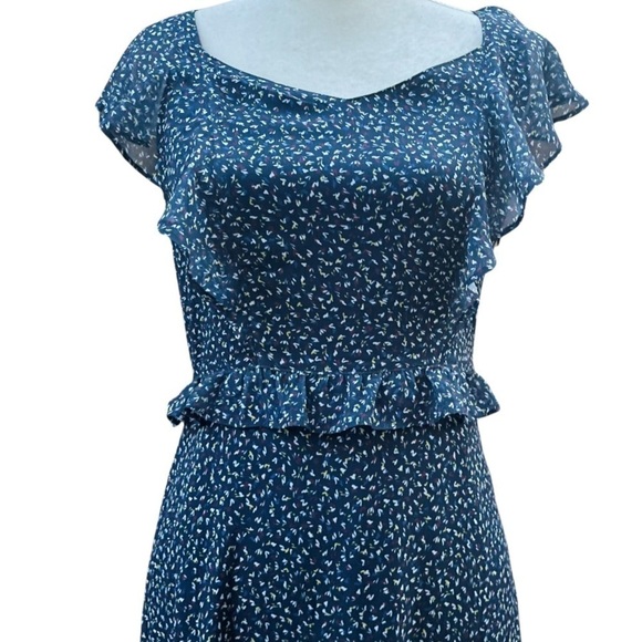 LAIA FOR ANTHRO BLUE FLORAL RUFFLED TIERED PEASANT MAXI DRESS - Picture 3 of 14